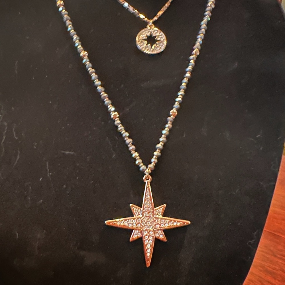 Rose gold tone and grey stone bracelet and necklaces. Never worn